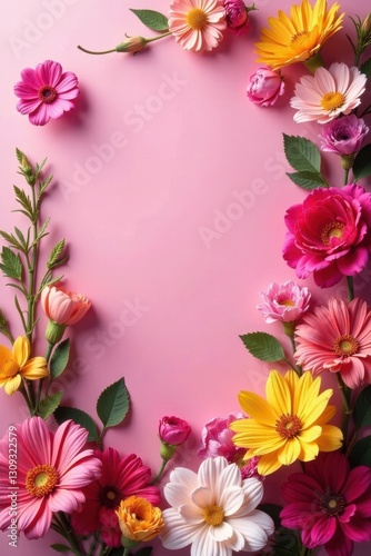 Wallpaper Mural Vibrant pink backdrop, assorted blooms, diverse textures , soft, beauty Torontodigital.ca