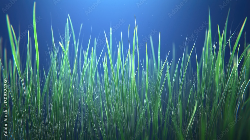 Obraz premium Lush green grass blades, close-up, daytime, nature background, website design