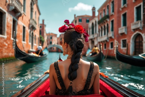 Enjoying a serene gondola ride through the picturesque canals of Venice on a sunny afternoon in summer