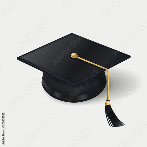Graduation cap vector illustration isolated on white background. Grad icon hat design for graduation ceremony invitation, party, high school or college yearbook. Realistic academic cap on white
