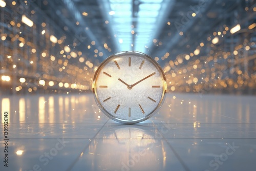 A digital clock overlaying a factory floor, emphasizing the importance of preventive maintenance timing.