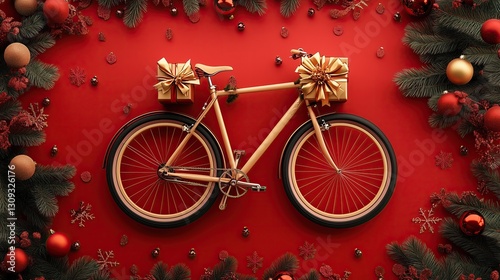 Red Bicycle with Christmas Theme