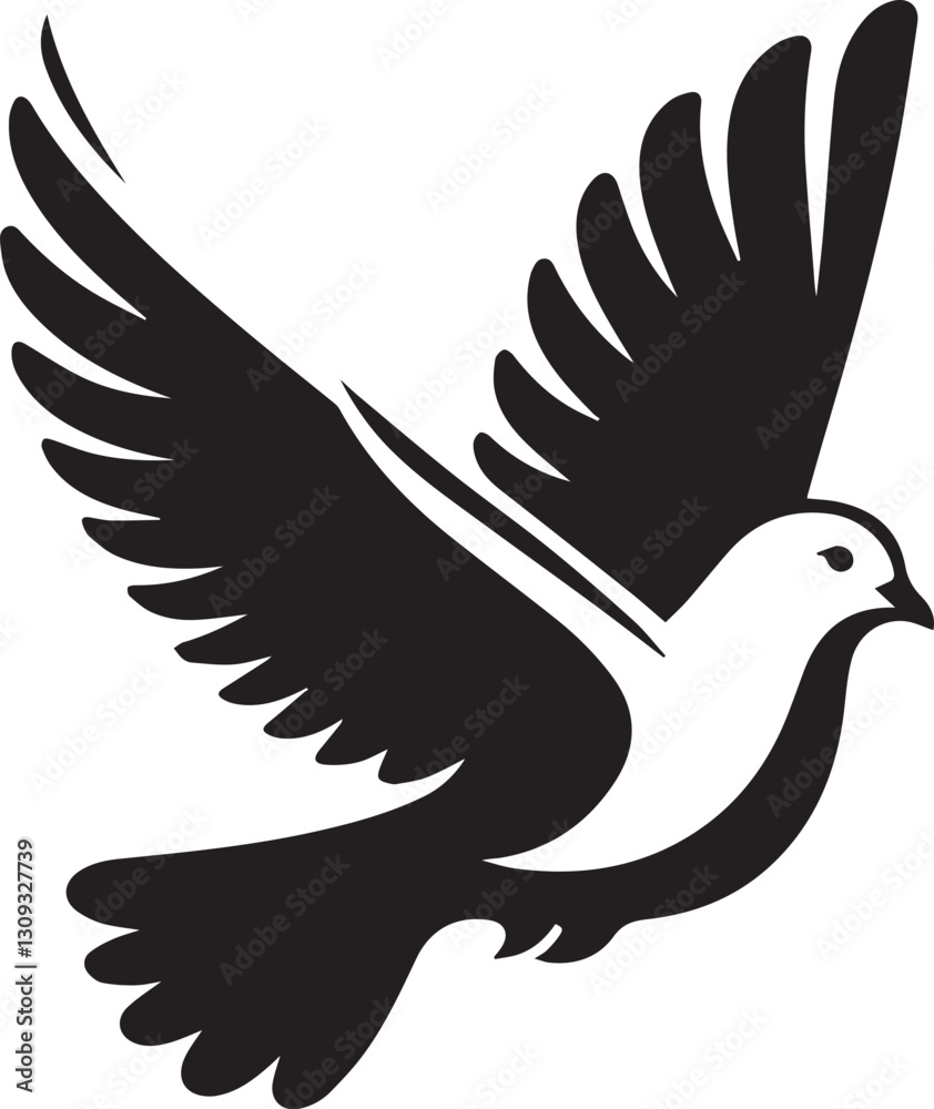 Fototapeta premium black dove bird clip art vector, dove bird silhouette vector, dove bird vector illustration, dove bird logo vector, dove bird vector icon, dove bird silhouette vector isolated on white background full