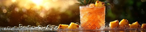 Vibrant Pineapple Spritz with refreshing bubbles and tropical fruits in a crystal-clear glass. Generative AI photo