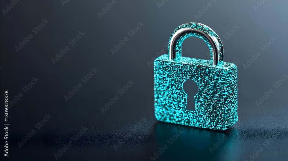 Fototapeta premium Glowing Blue Digital Lock on a Dark Surface Representing Cyber Security and Data Protection