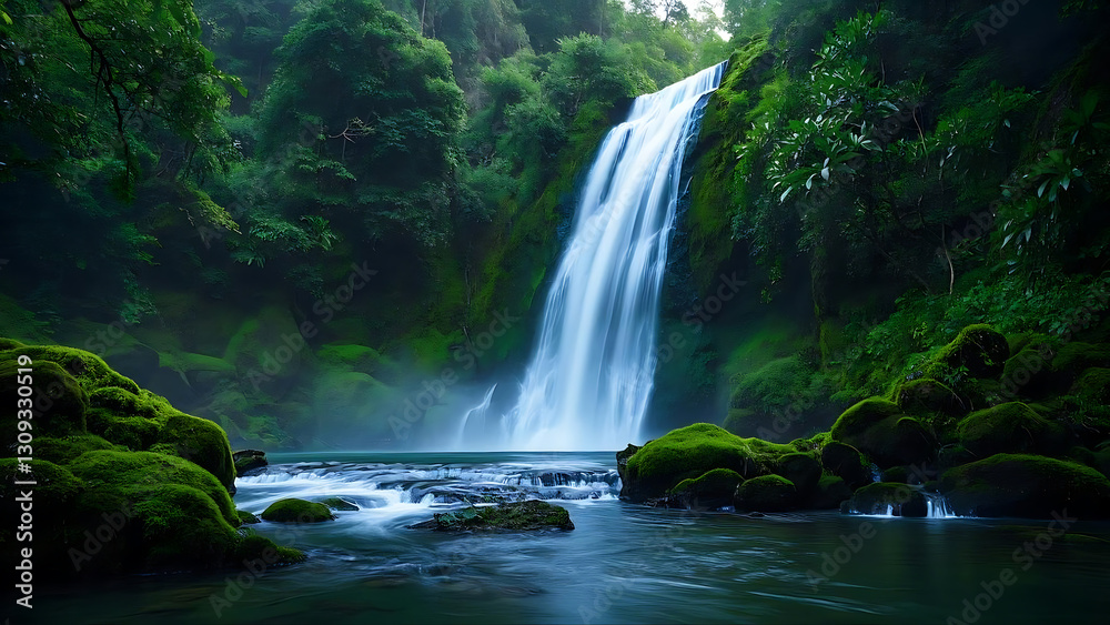 Fototapeta premium Hidden Waterfall in Lush Forest