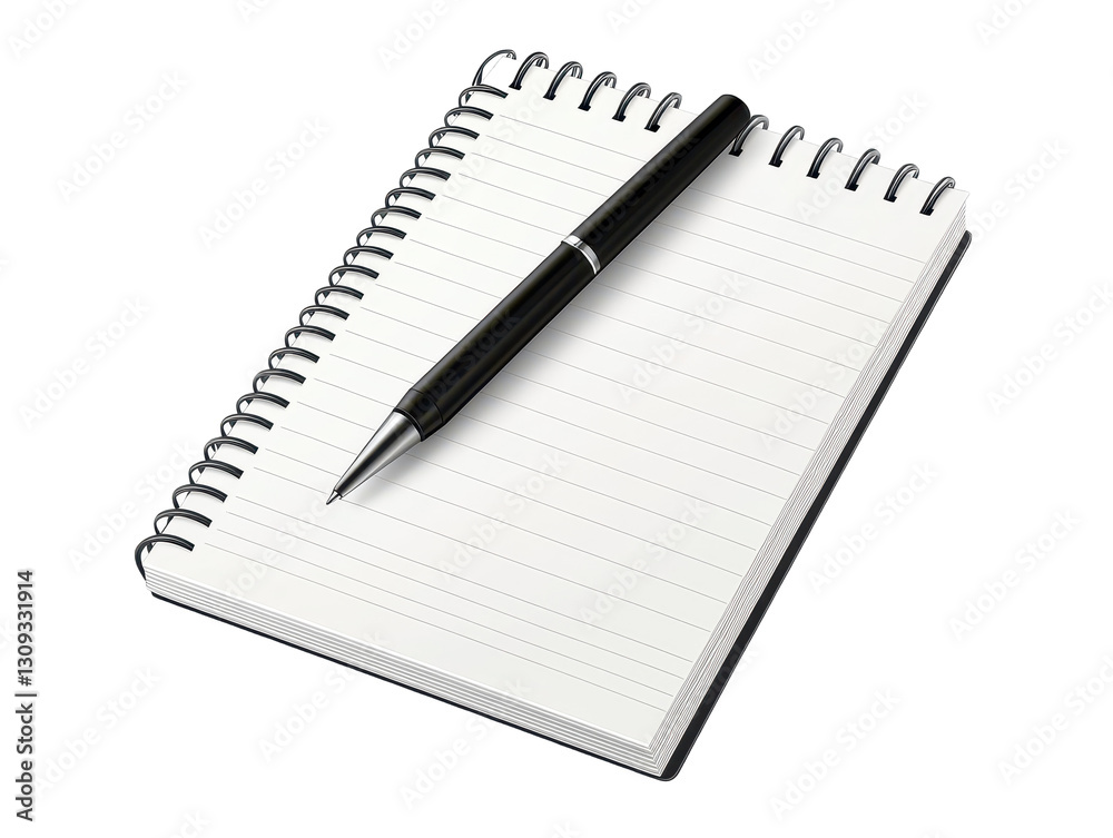 Isolated Open Spiral Notebook with Black Pen Isolated Open Spiral Notebook with Black Pen
