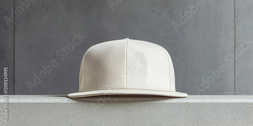 A blank hat mockup flat on a smooth concrete surface for a sharp and clean look.