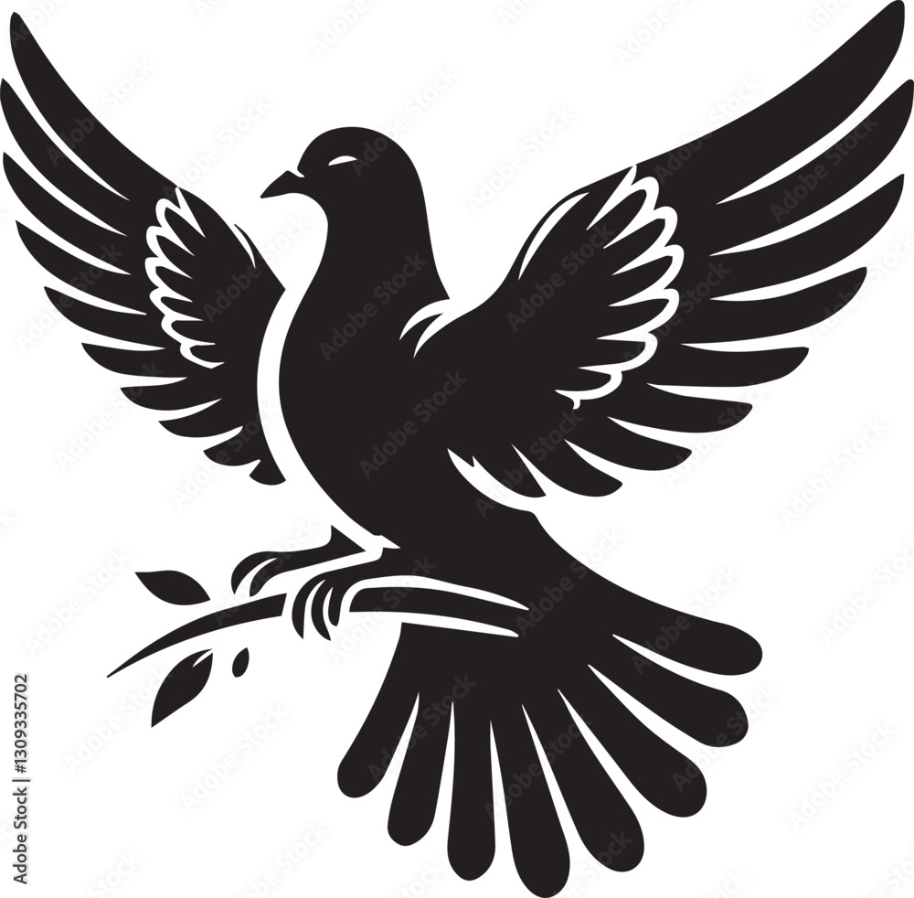 Fototapeta premium black dove bird clip art vector, dove bird silhouette vector, dove bird vector illustration, dove bird logo vector, dove bird vector icon, dove bird silhouette vector isolated on white background full