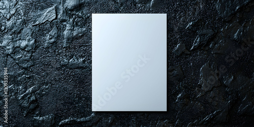 A blank A4 paper mockup lying flat on a dark textured surface with subtle shadows for a modern presentation.