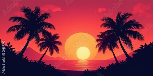 Silhouette of black palm trees, tropical line art , paradise, stylish, simple