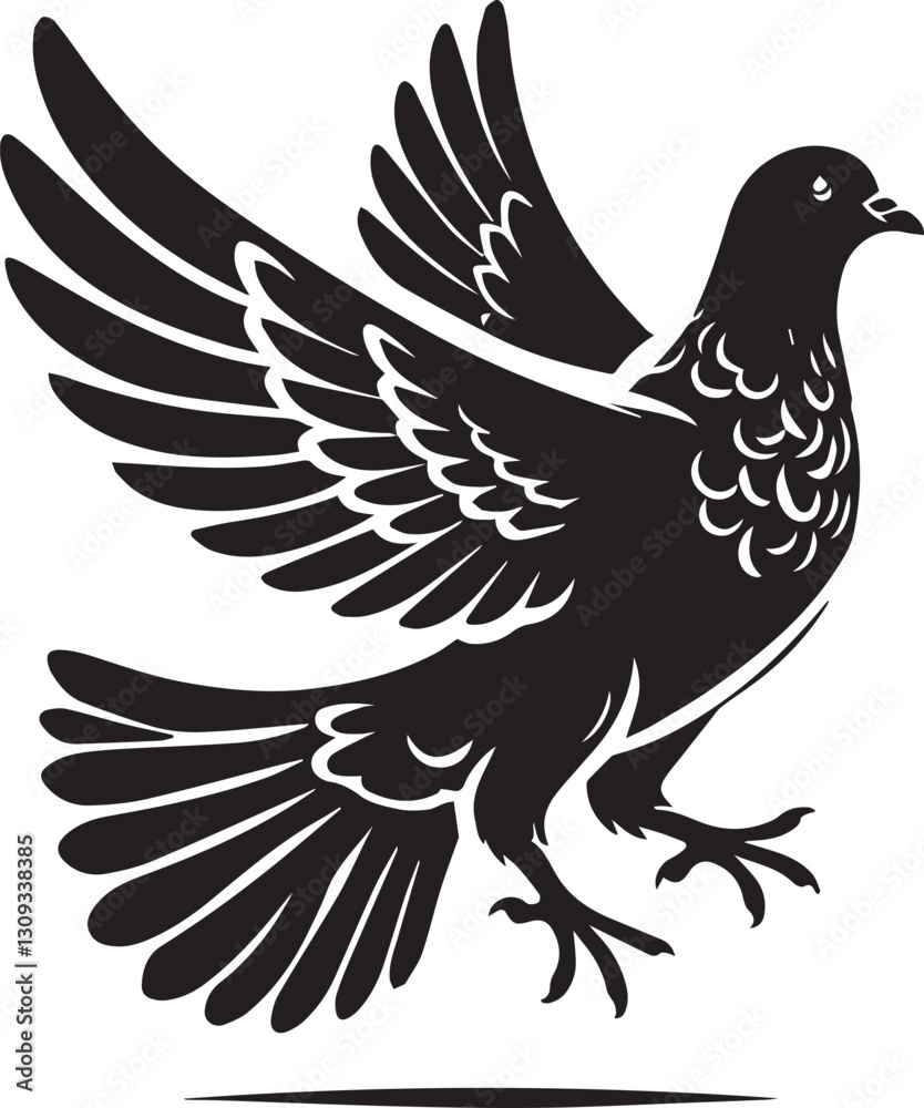 Fototapeta premium black dove bird clip art vector, dove bird silhouette vector, dove bird vector illustration, dove bird logo vector, dove bird vector icon, dove bird silhouette vector isolated on white background full