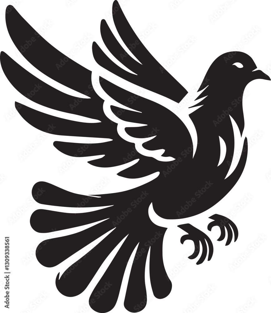 Fototapeta premium black dove bird clip art vector, dove bird silhouette vector, dove bird vector illustration, dove bird logo vector, dove bird vector icon, dove bird silhouette vector isolated on white background full
