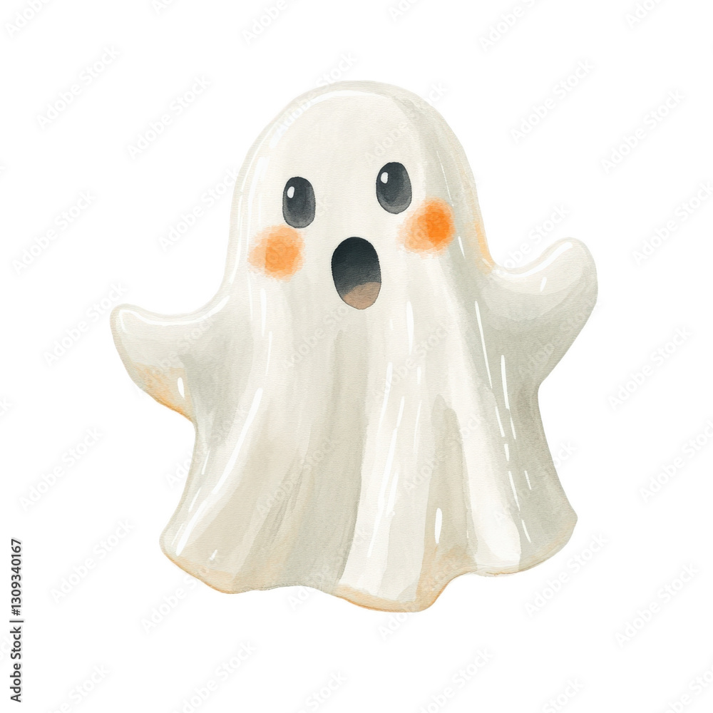 Cute Cartoon Ghost with Cheerful Expression Cute Cartoon Ghost with Cheerful Expression