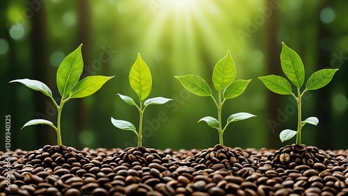 coffee beans on a green background