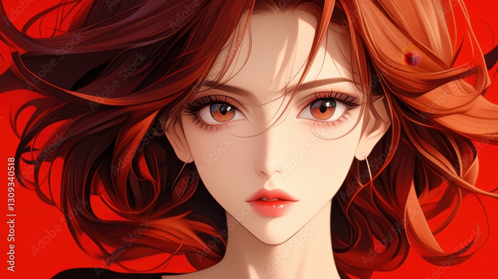 Anime style portrait of a beautiful woman with red hair and captivating eyes, artistic illustration Anime style portrait of a beautiful woman with red hair and captivating eyes, artistic illustration