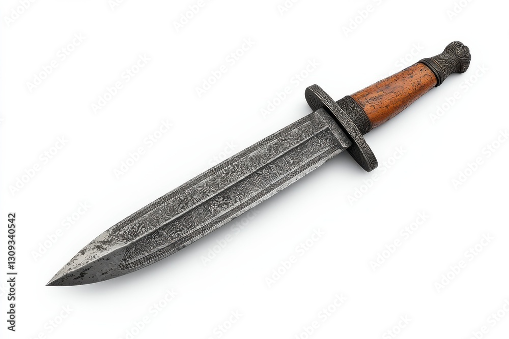 Ornate Decorative Dagger with Intricate Blade and Wooden Handle Ornate Decorative Dagger with Intricate Blade and Wooden Handle