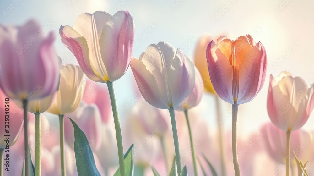 Elegant tulips in pastel colors.