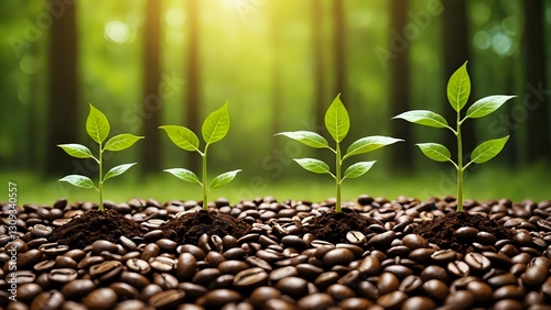 coffee beans on green leaves