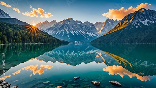 mountain lake in the morning