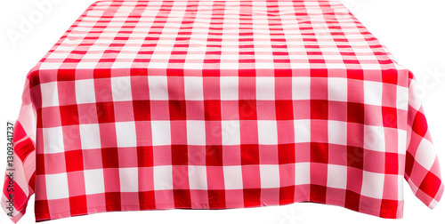 Mantel con cuadros rojos y blancos sobre fondo transparente