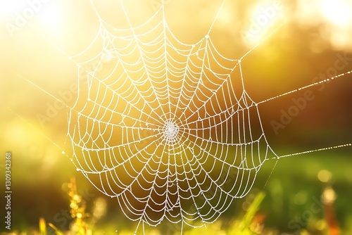 Dew-kissed Spiderweb in Sunrise photo