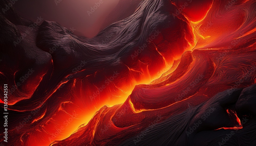 Fototapeta premium Volcanic Lava Gradient. Deep dark red, volcanic black & orange tones. Fiery, intense texture. Dramatic, molten background.