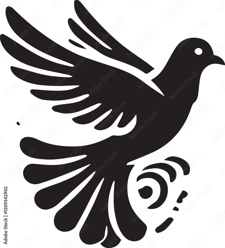 Fototapeta premium black dove bird clip art vector, dove bird silhouette vector, dove bird vector illustration, dove bird logo vector, dove bird vector icon, dove bird silhouette vector isolated on white background full