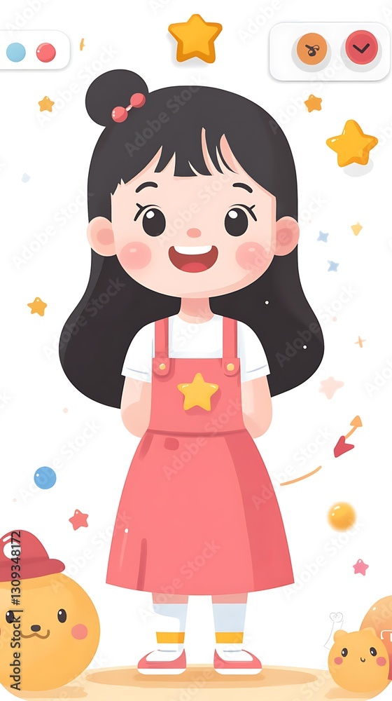 Charming Young Girl Illustration: A delightful cartoon illustration of a smiling young girl radiates a feeling of friendliness and warmth, this illustration perfect for children's content. Charming Young Girl Illustration: A delightful cartoon illustration of a smiling young girl radiates a feeling of friendliness and warmth, this illustration perfect for children's content.