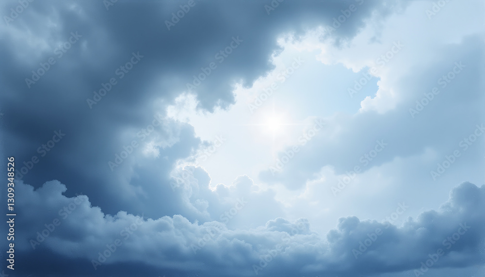 Fototapeta premium Dramatic cloudscape with soft hues and sunlight breaking through clouds