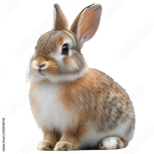 Cute brown and white Easter rabbit sitting upright, looking forward. Captures the essence of innocence and nature.