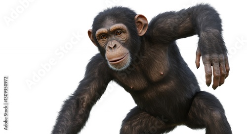 Chimpanzee Standing with Arm Extended on Isolated White Background Image