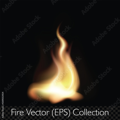 Realistic flame, fire, burning hit effect, isolated vector (EPS), editable illustration on transparent background