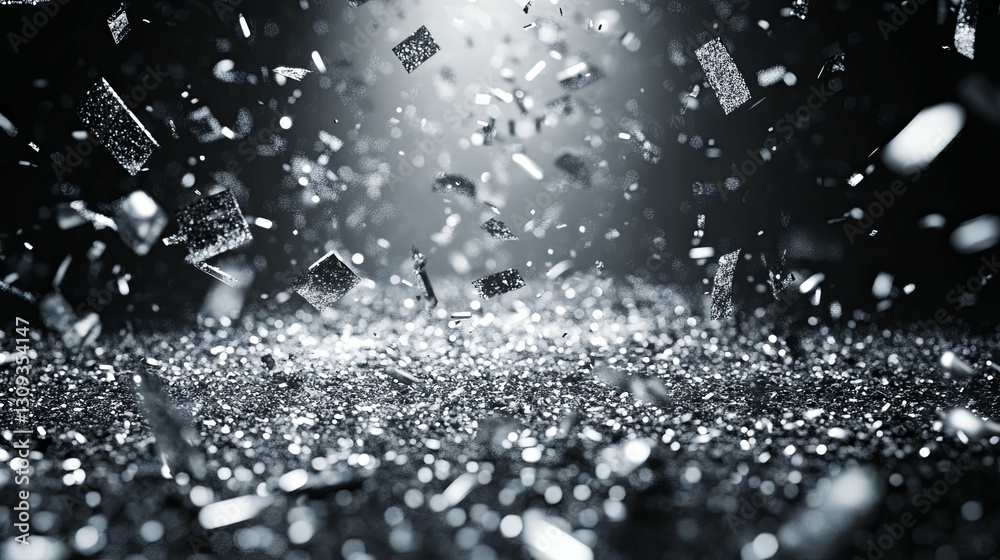 Obraz premium Silver Confetti Exploding In Dark Space