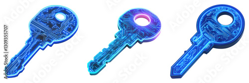 Digital keys with circuit board patterns in vibrant colors