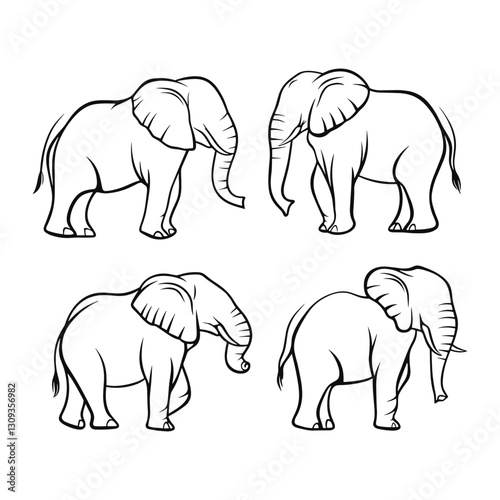 Hand-Drawn Elephants in Various Poses photo