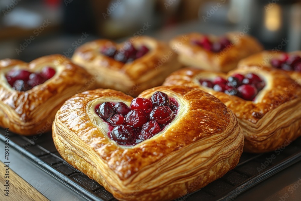 Heart-shaped pastries filled with luscious berries a sweet treat perfect for sharing love Freshly baked for a special breakfast
