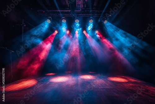 Colorful stage lighting with smoke creates a vibrant atmosphere for live performances in an indoor venue