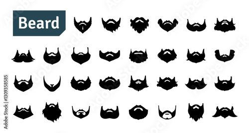 Black Beard Vector Set. Barbershop and Haircut Graphic Collection. Vector Set of Dress Up Constructor. Hipster Men Style Creation Kit Elements.