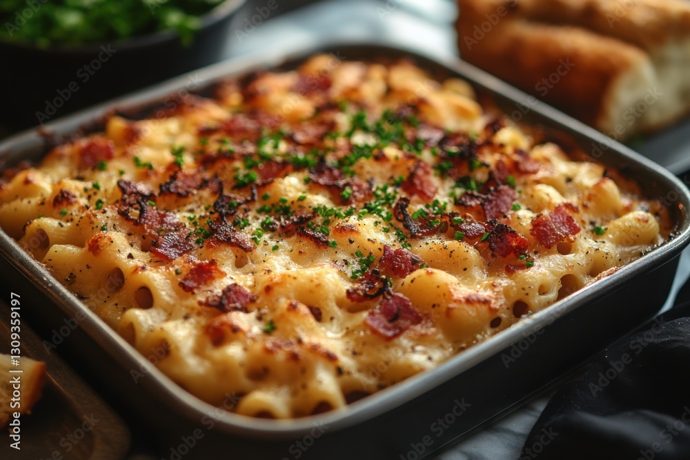 Creamy cheesy macaroni bake topped with crispy bacon and fresh herbs Comfort food at its finest! Creamy cheesy macaroni bake topped with crispy bacon and fresh herbs Comfort food at its finest!