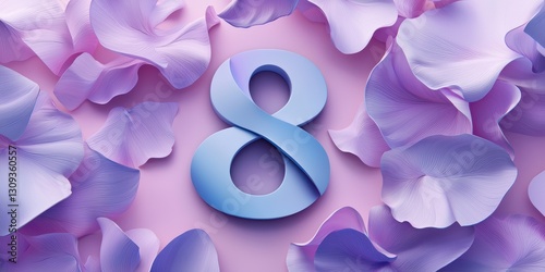 Number 8 on 3d minimalistic Periwinkle background for 8 march international womens day