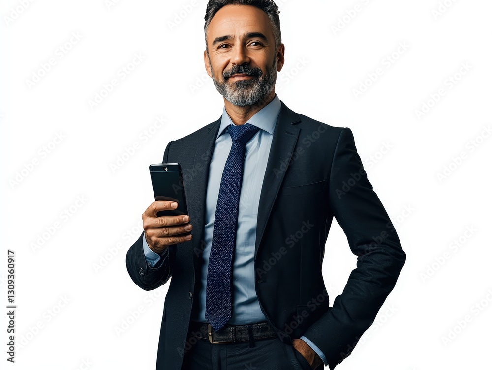 Portrait of a professional businessman holding smartphone isolated on white background Portrait of a professional businessman holding smartphone isolated on white background
