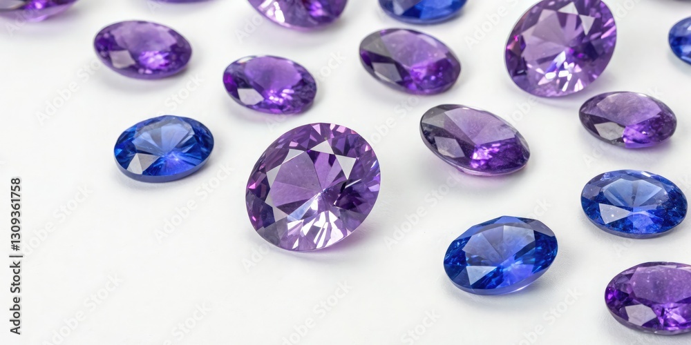 Raw Amethyst Tanzanite Gemstones White Background - High Resolution Jewelry Photography Raw Amethyst Tanzanite Gemstones White Background - High Resolution Jewelry Photography