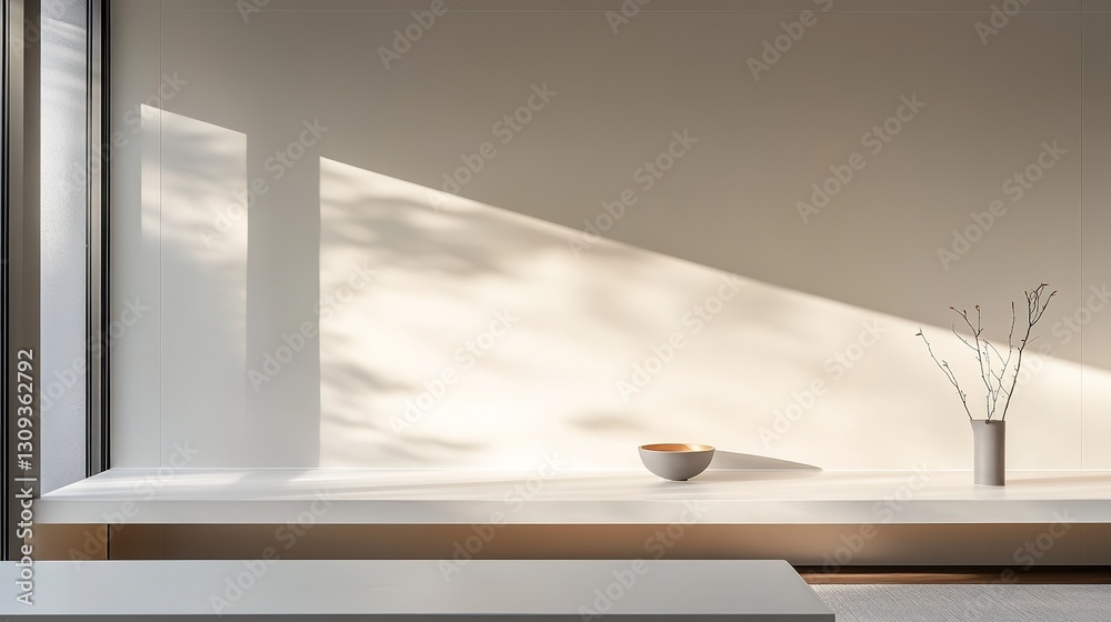 Fototapeta premium Minimalist interior design with sunlight and simple decor