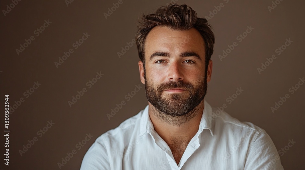 Fototapeta premium studio portrait of a bearded man with a serious expression on gray background, professional headshot photography concept