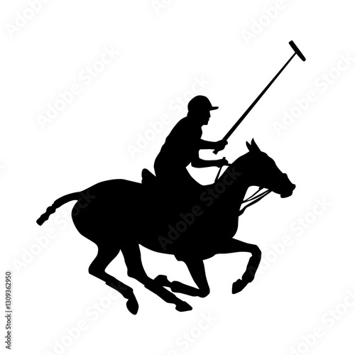 Polo Rider Silhouette, horse polo sport vector, Black silhouette of player holding mallet,  photo