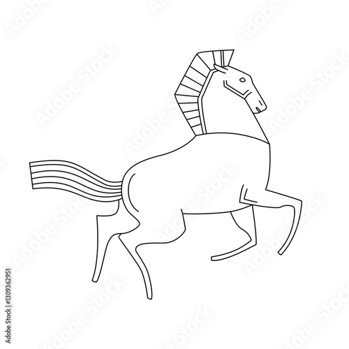 Stylized Horse Silhouette Drawing. Running Horse Line Art Vector Illustration.
