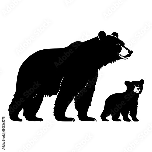 Bear Family Walking Silhouette – Black Bear and Cubs Clipart
