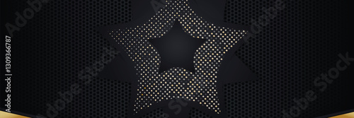 Black gold star design on grid background