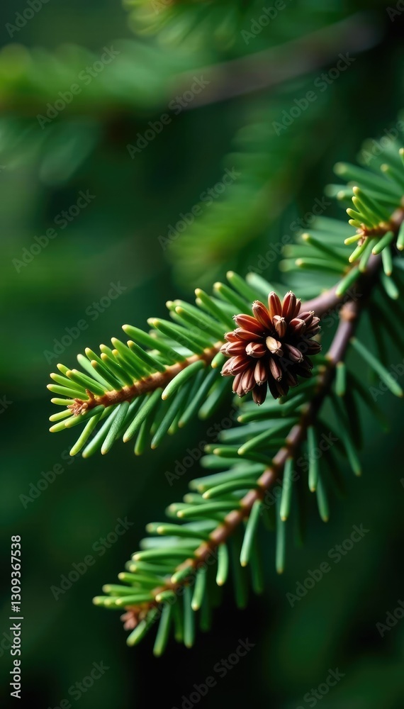 Spruce branch with conifer needles and pinecones, nature, spruce Spruce branch with conifer needles and pinecones, nature, spruce